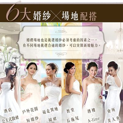 相片：不同的節日都需要搭配不同的衣服，更何況不同的婚禮場地就更加需要合適的婚紗，令新娘子耀眼全場。<br />
大家可以食團年飯之餘，亦可以討論一下不同場地的婚紗配搭，互相交換心得。 :)</p>
<p>轉至:http://wedding.esdlife.com/articles/gown/showcase-wedding-gowns-by-venues